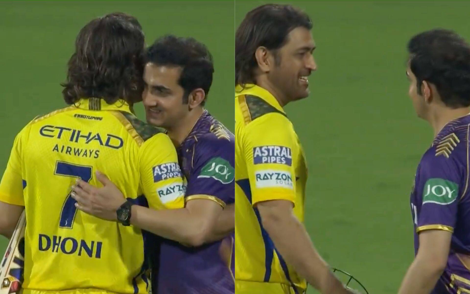 Dhoni, Gambhir seen having a warm hug after the match (X.com)