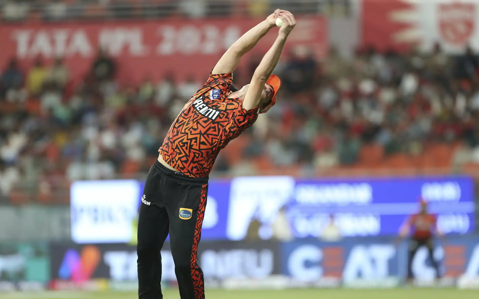 Pat Cummins with the catch of Sam Curran (Source: AP Photo)