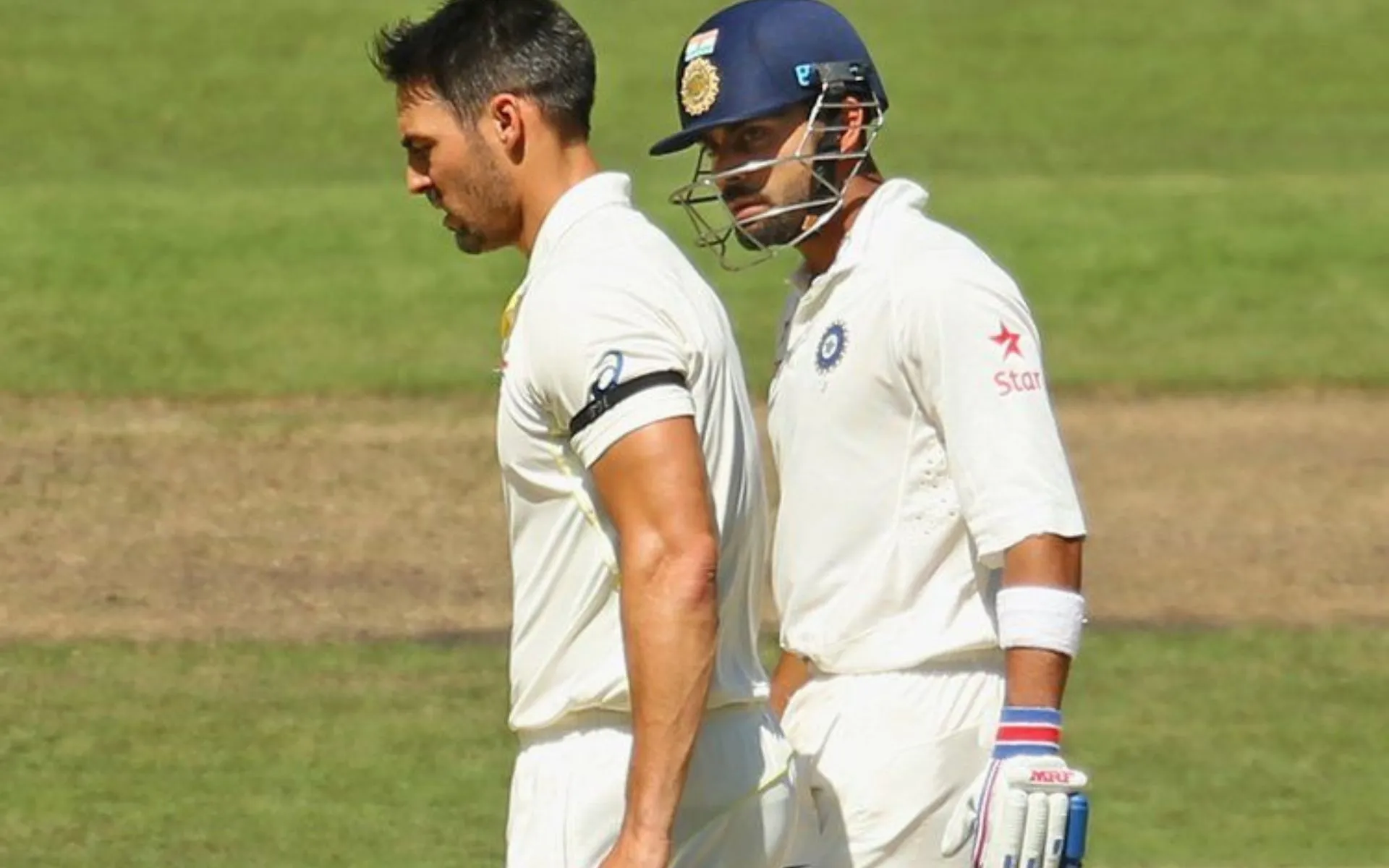 Virat Kohli and Mitchell Johnson during the 2014 Border-Gavaskar Trophy series (x.com)