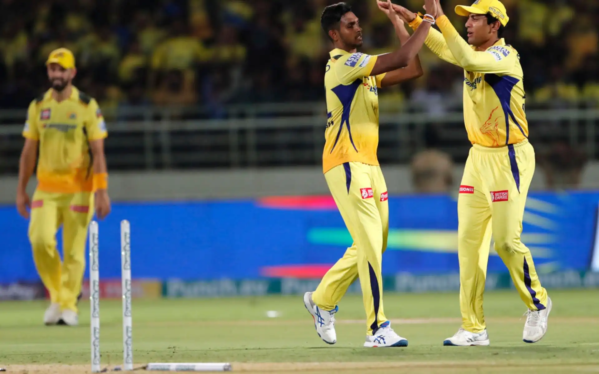 Pathirana celebrating after a wicket against MI at Wankhede (AP)