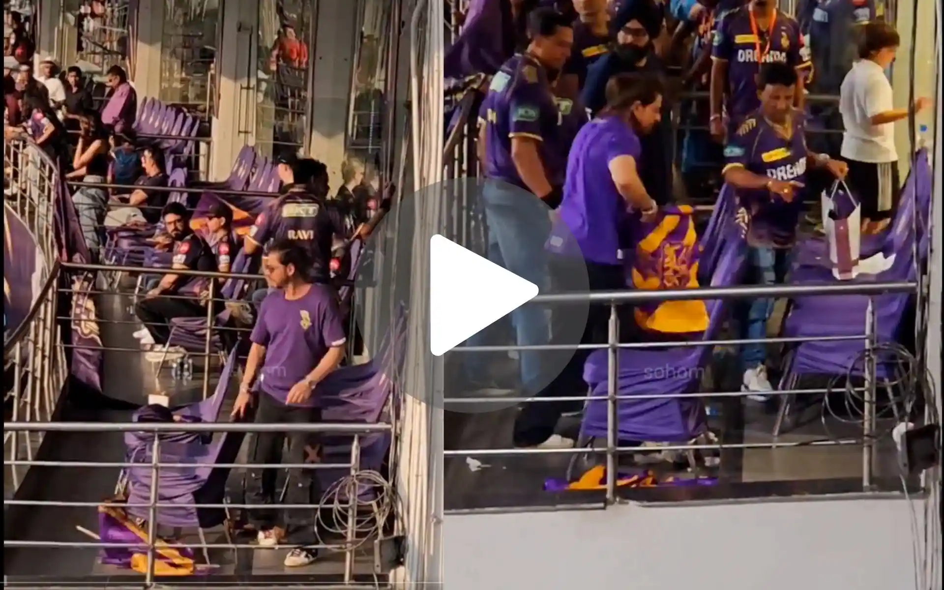 [watch] Shahrukh Khan Gets Down And Dirty; Picks Up Kkr Flags After Lsg 