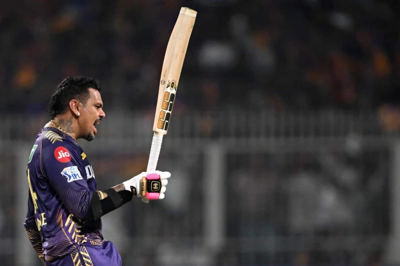 Sunil Narine celebrating his maiden T20 century during KKR vs RR in IPL 2024 (BCCI)