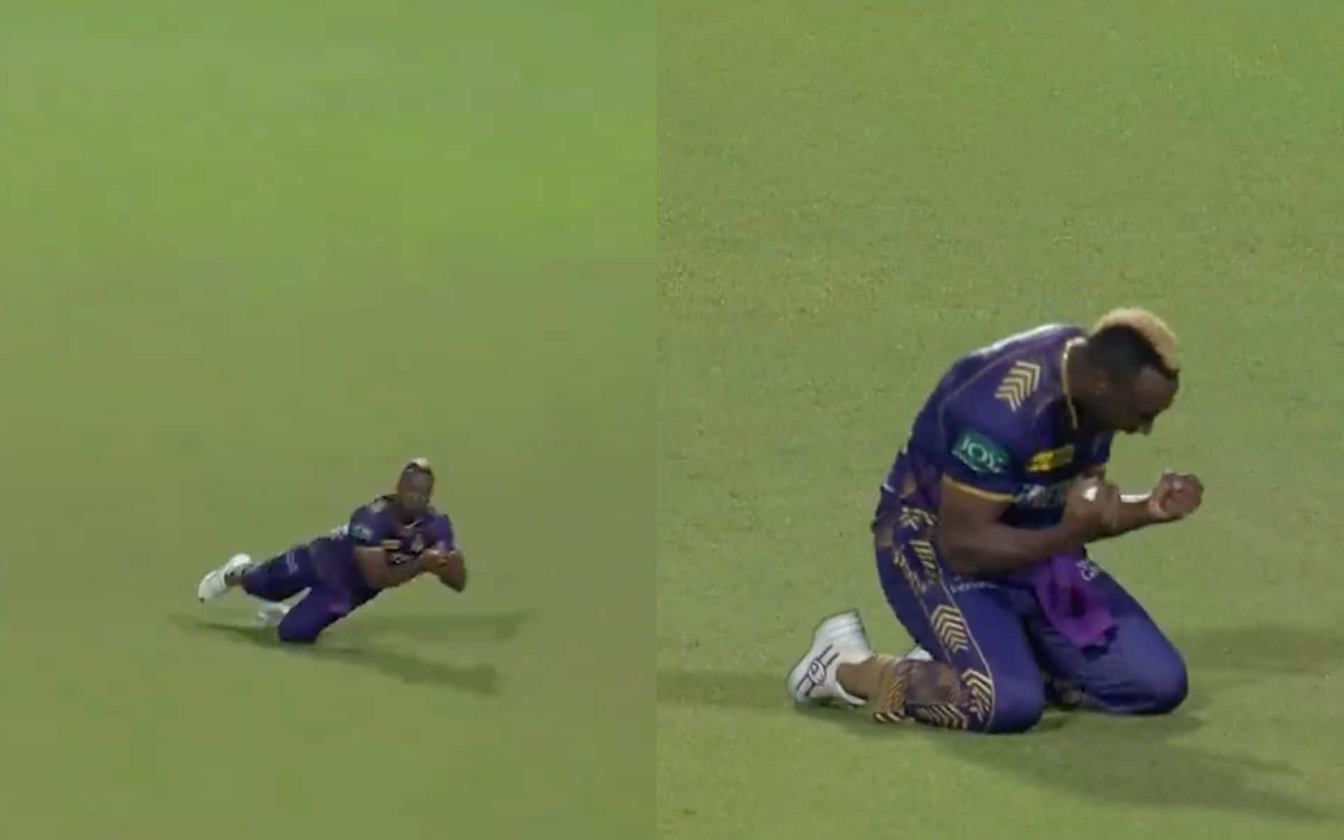 Russell's wild celebration after Parag's catch (X.com)