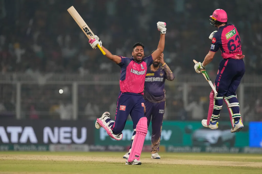 Jos Buttler and Avesh Khan celebrating Rajasthan Royals' win over KKR (AP)