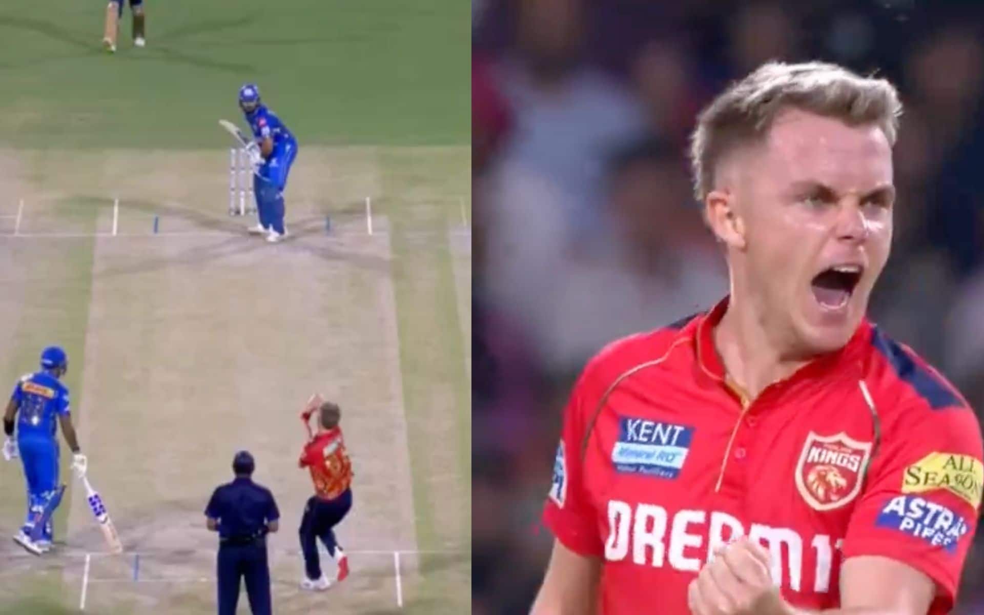 Sam Curran looked pretty pumped up after taking Rohit Sharma's wicket
