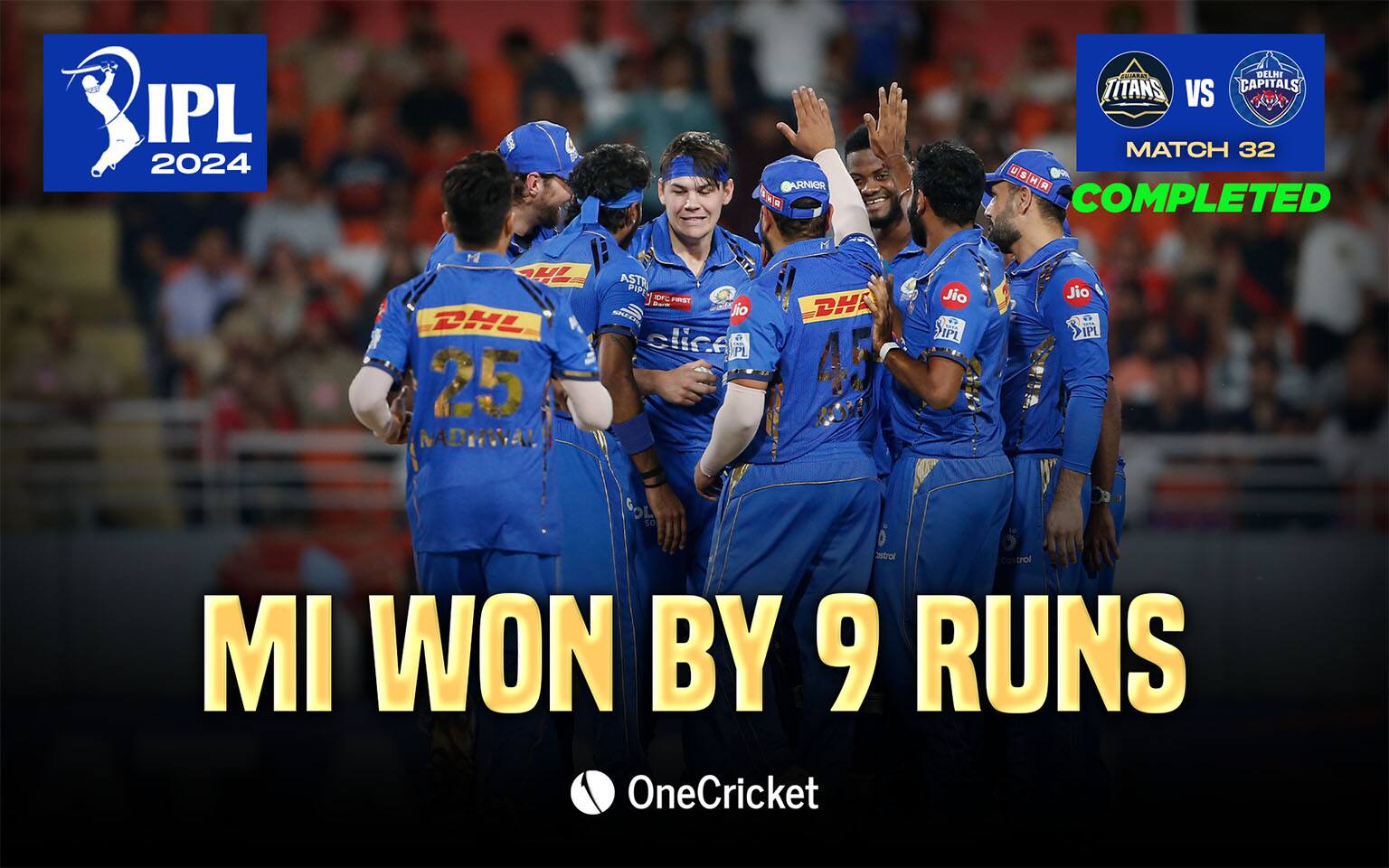 MI defeat PBKS by 9 runs (OneCricket)
