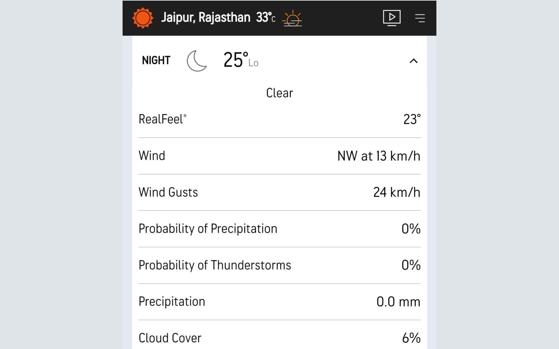 Jaipur's weather report in RR vs MI
