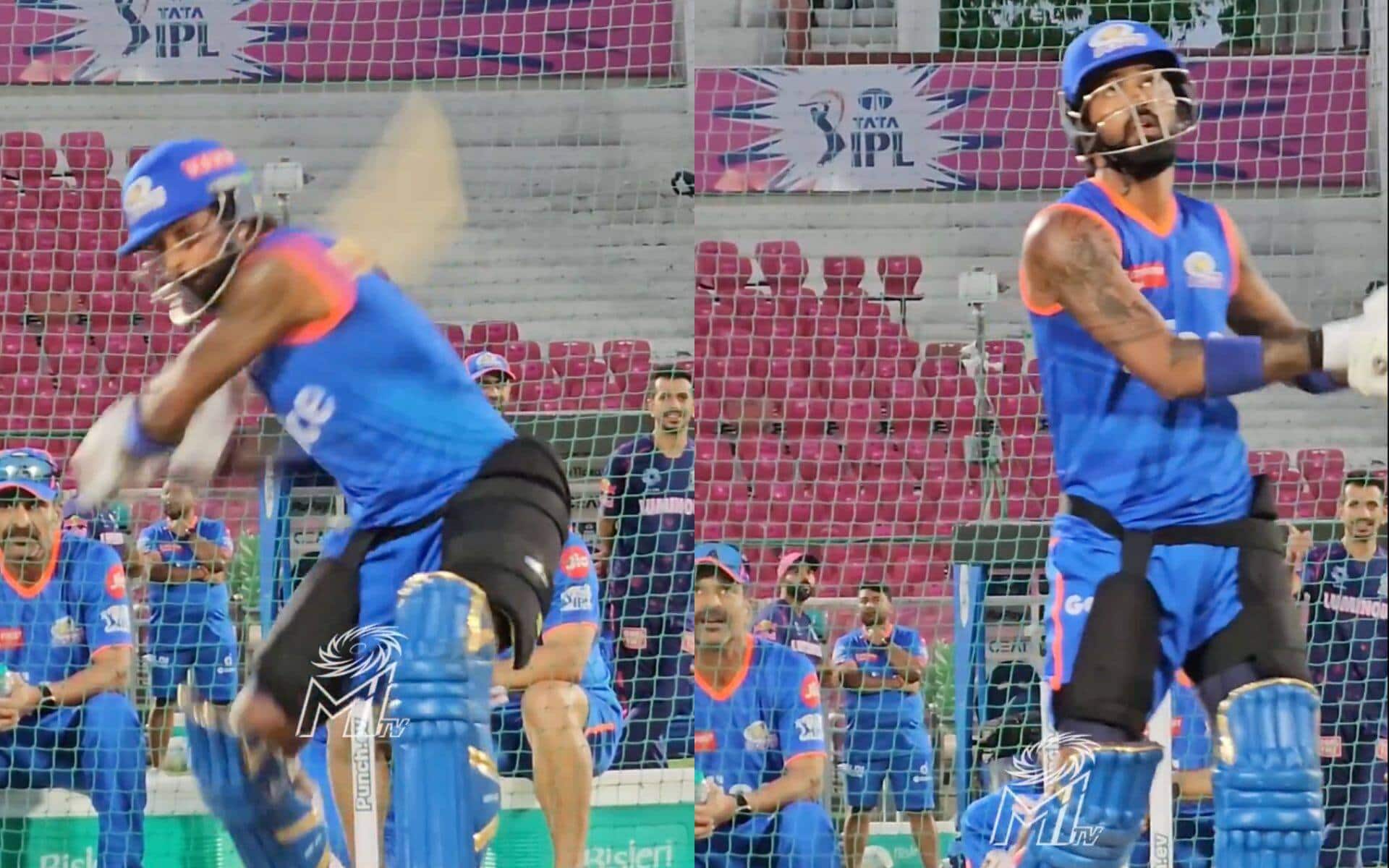 Chahal looking from back as Hardik Pandya smashes a six (X.com)
