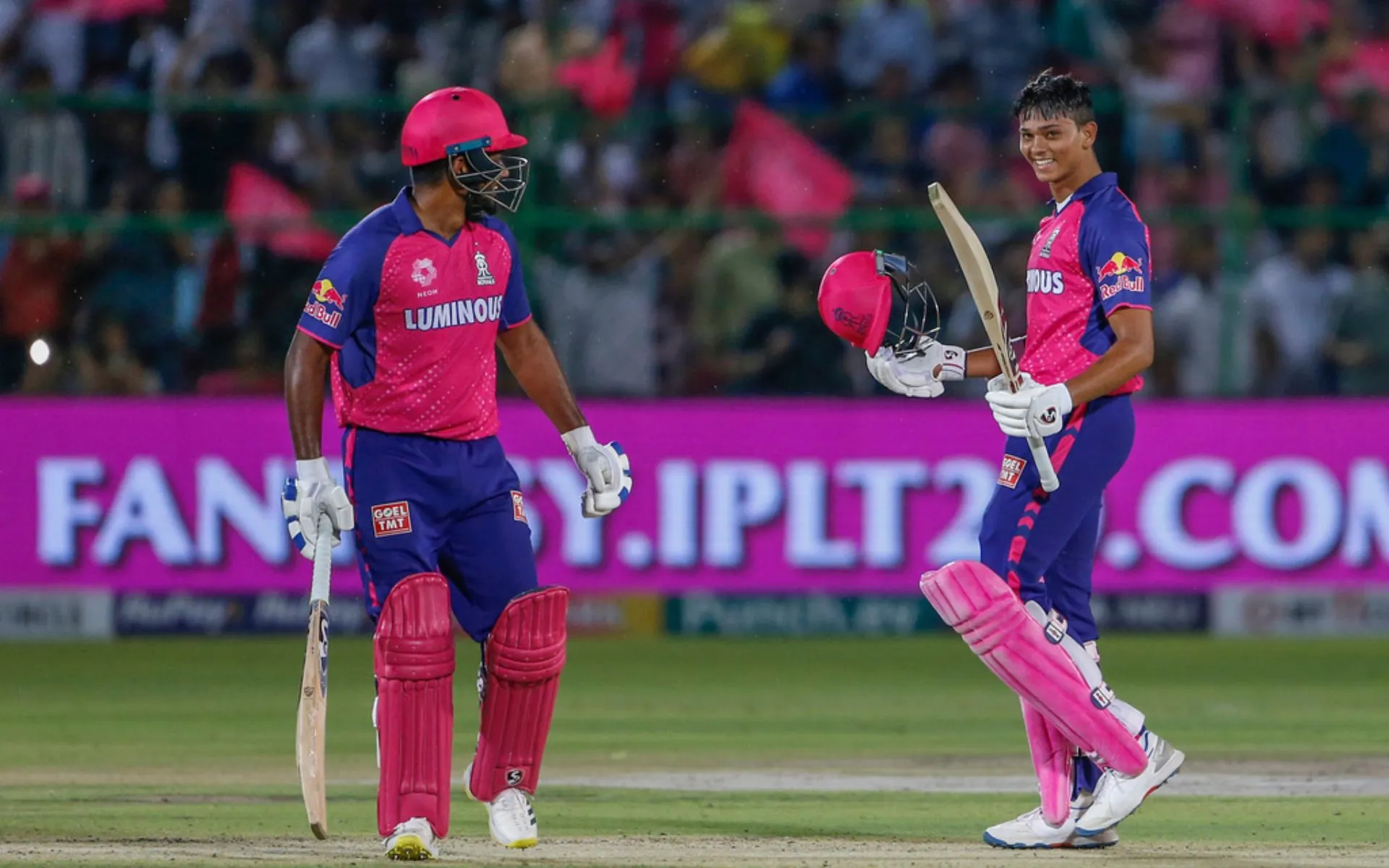 Jaiswal and Samson after RR's win vs MI (AP)