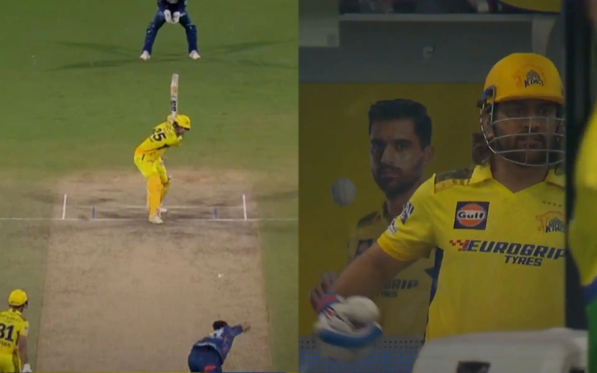 MS Dhoni claps for Dube's six (X.com)