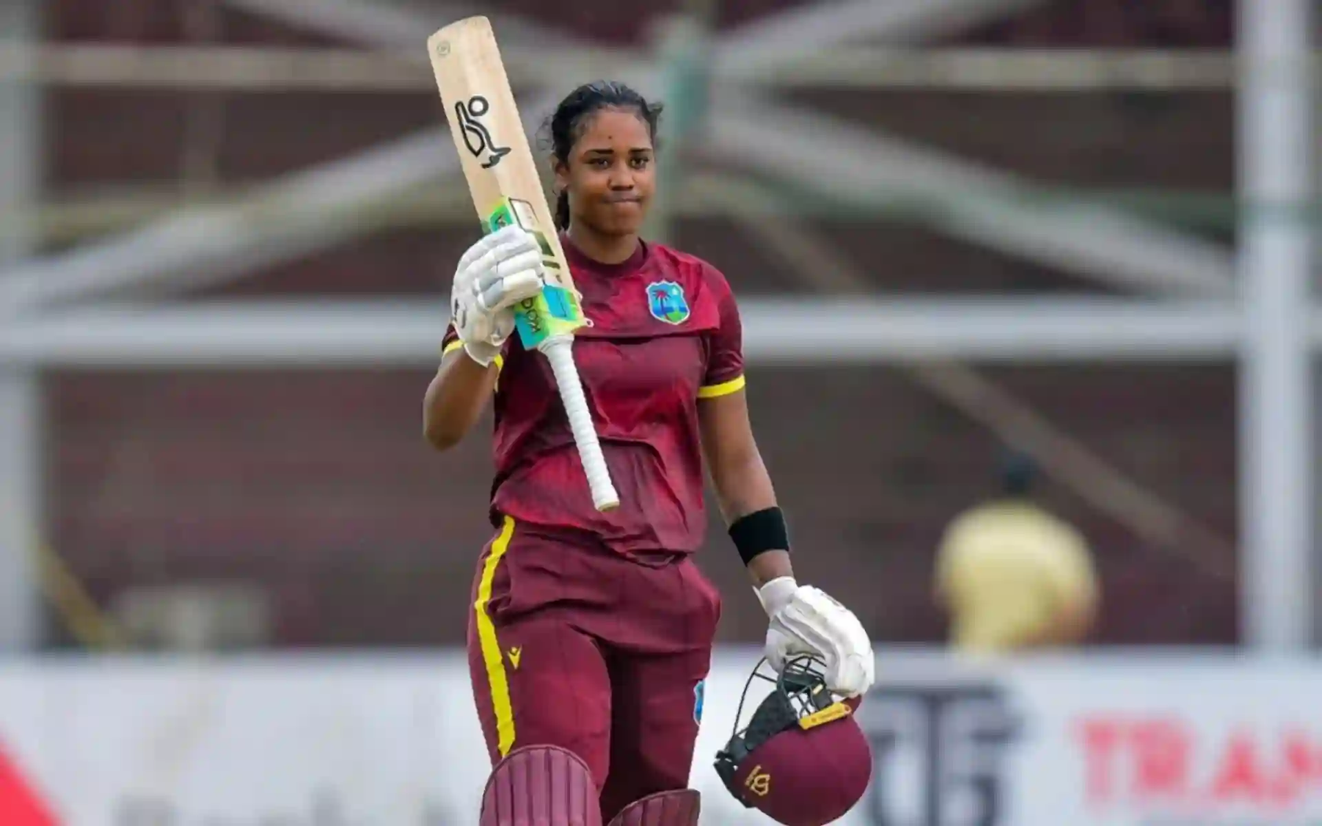 Hayley Matthews celebrating her century against Pakistan Women (PCB)