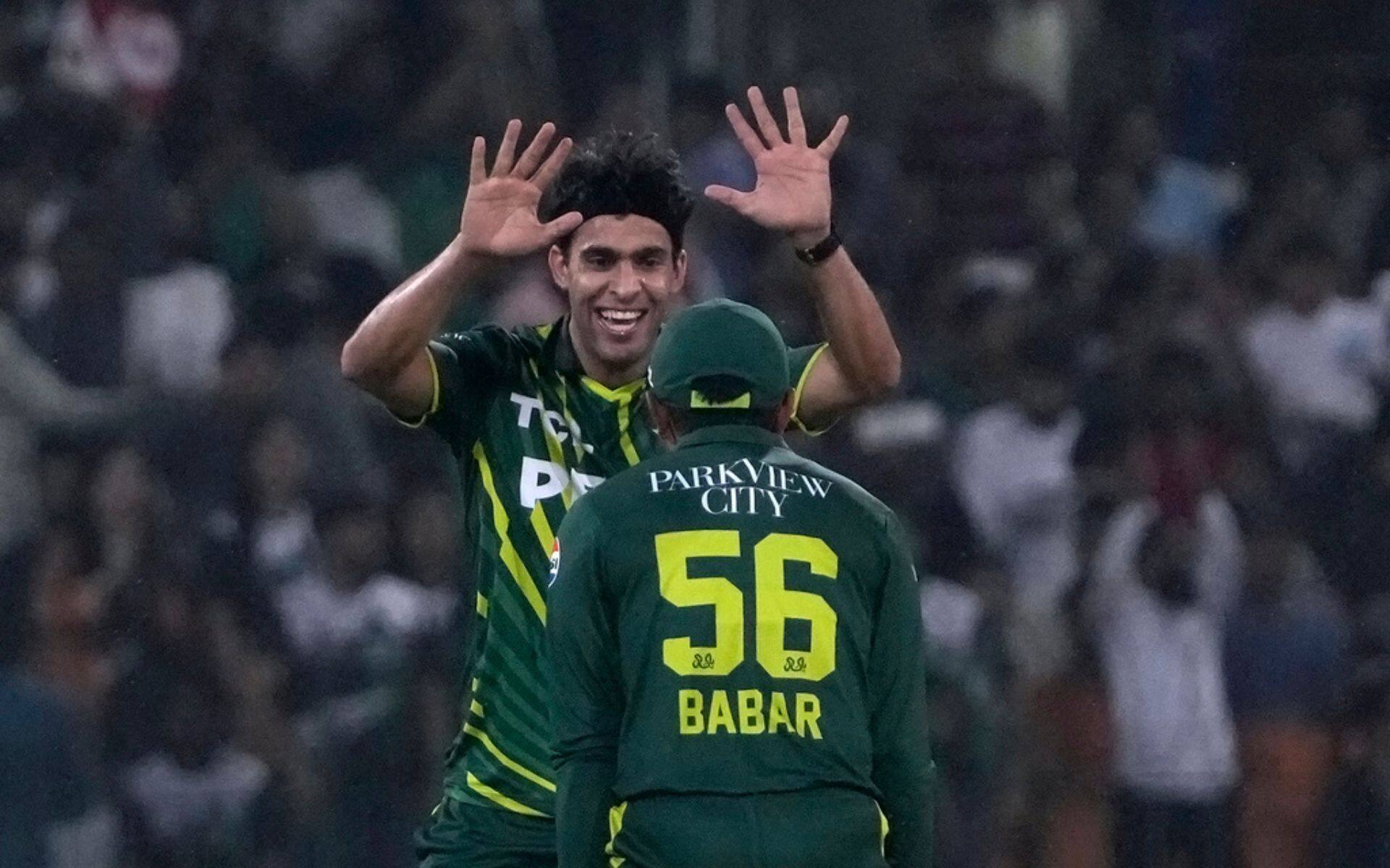 Abbas Afridi celebrating a wicket with Babar Azam (AP Photo)
