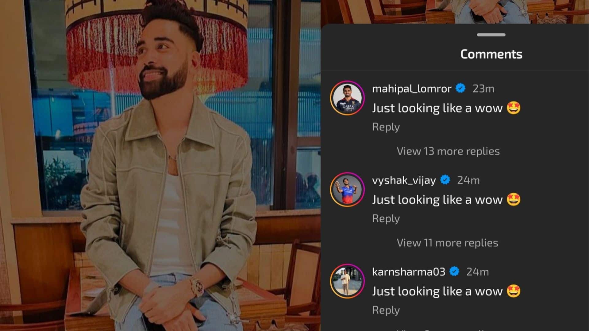 'Looking Like A Wow,' RCB Players Hilariously Spam Mohammed Siraj's Instagram Post