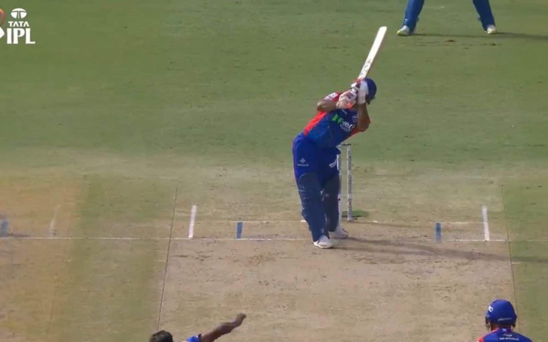 Rishabh Pant playing a the helicopter shot against MI [x.com]