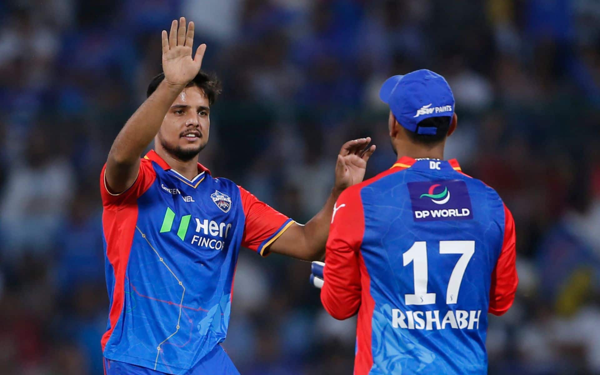 Rasikh celebrating Wadhera's wicket with Pant (AP)