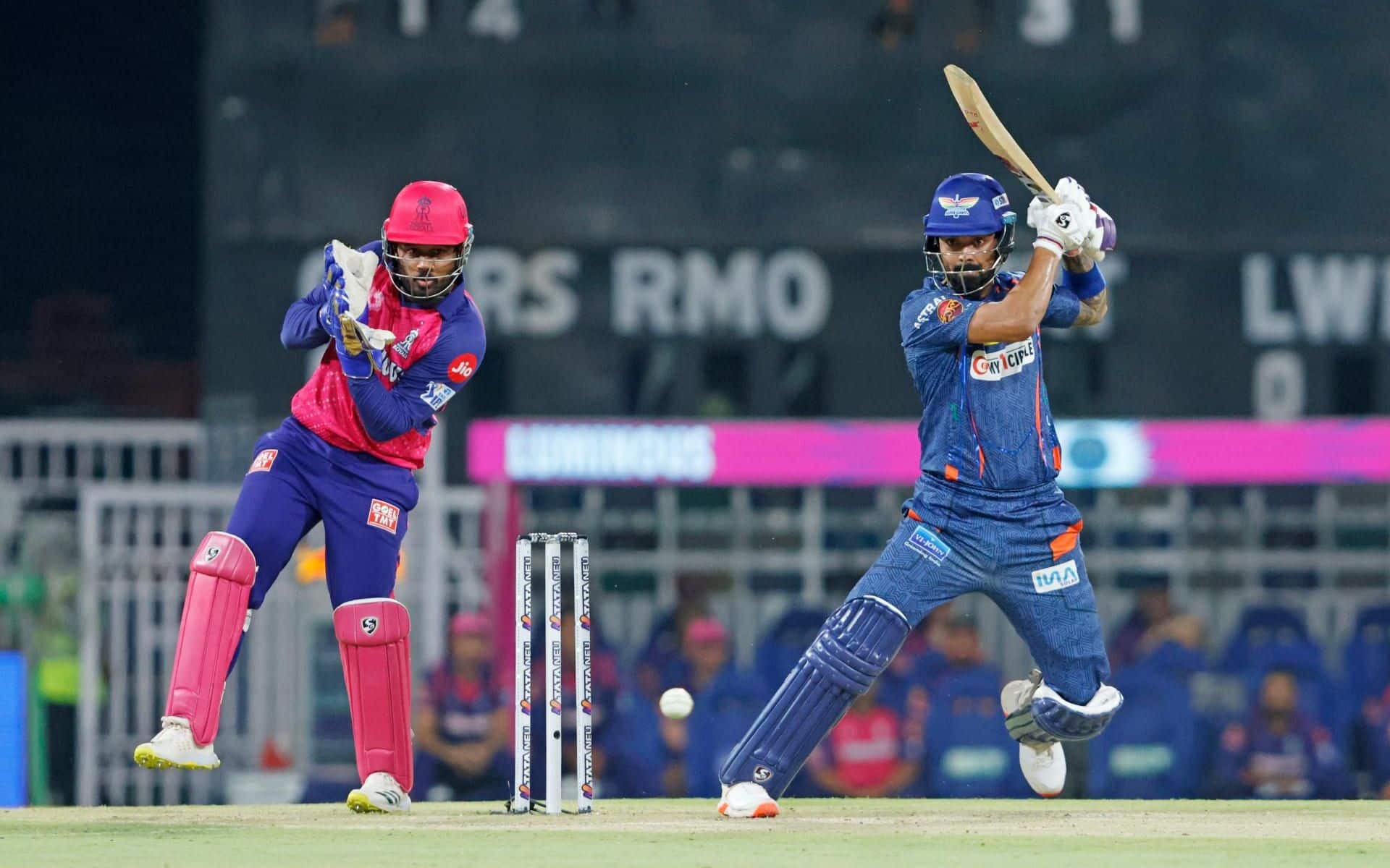 KL Rahul in action against Rajasthan Royals (Courtesy: IPL/X)