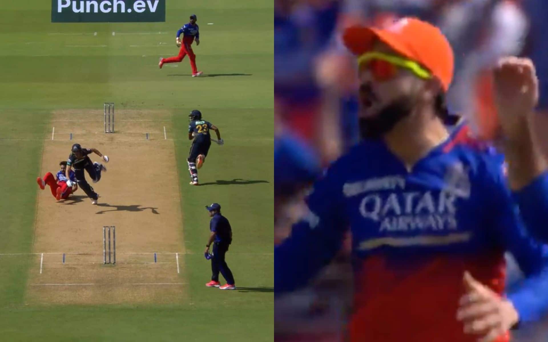 Kohli's reaction after missing a run out following Siraj-Gill collision (X.com)