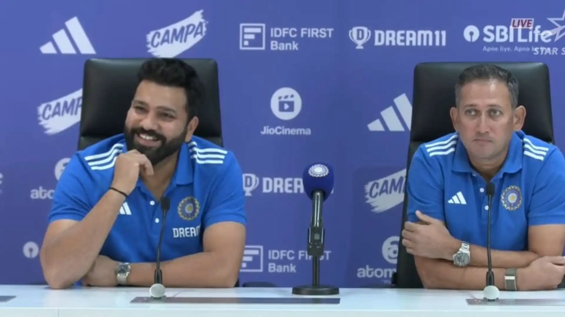 Agarkar and Rohit addressing the media (X)