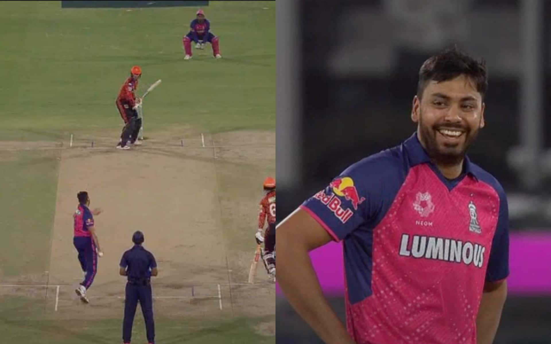 Avesh Khan's smile after Abhishek Sharma's wicket (X.com)