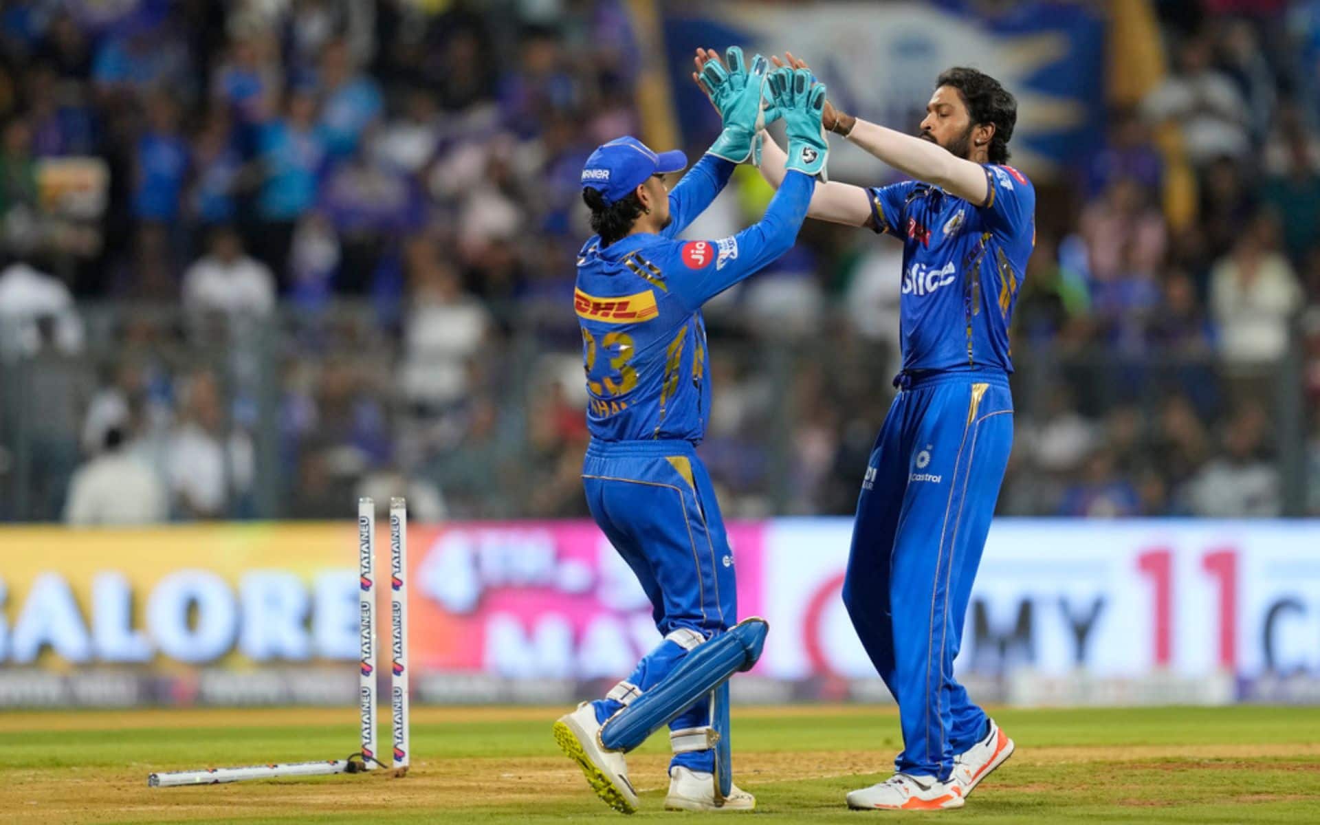 Hardik Pandya celebrates after Narine's wicket (AP Photos)
