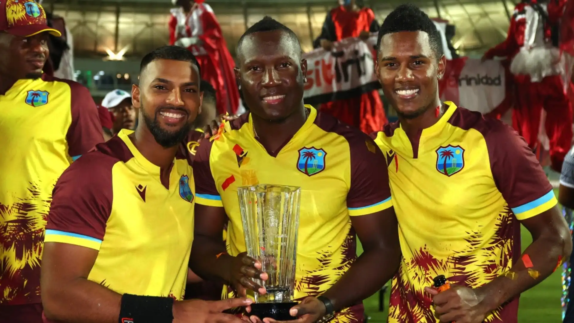 Powell with Akeal and Pooran [X.com]