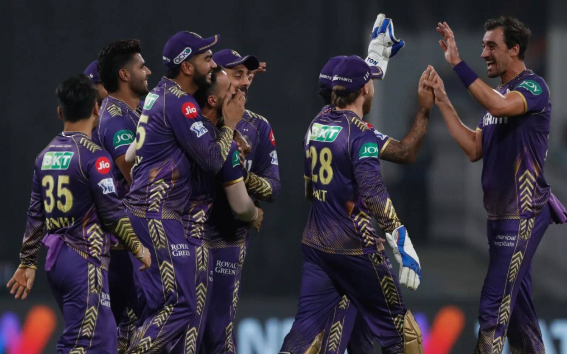 KKR bowlers celebrating LSG's downfall at Lucknow (AP)