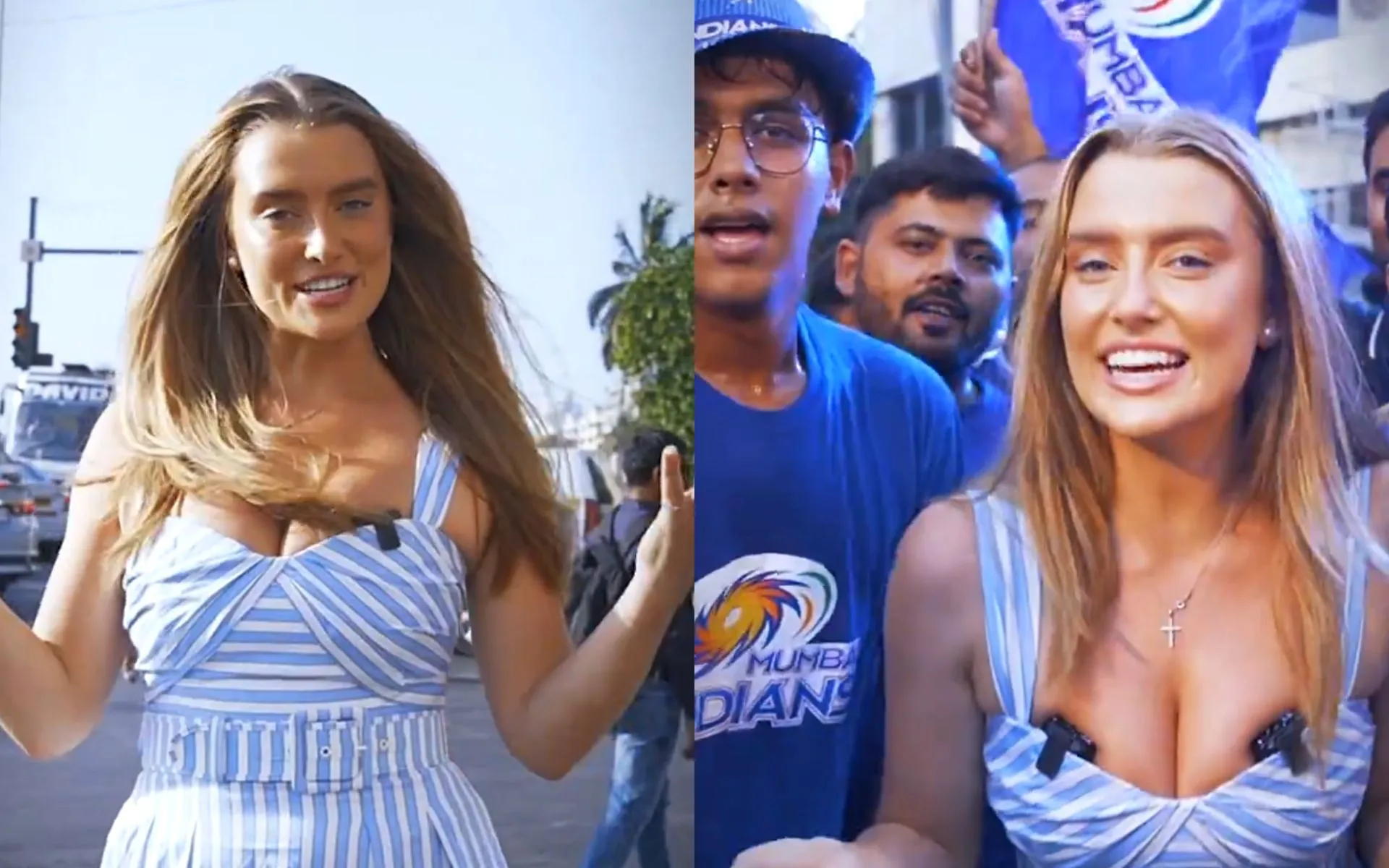 Grace Hayden with Mumbai Indians fans ahead of MI vs SRH (x.com)