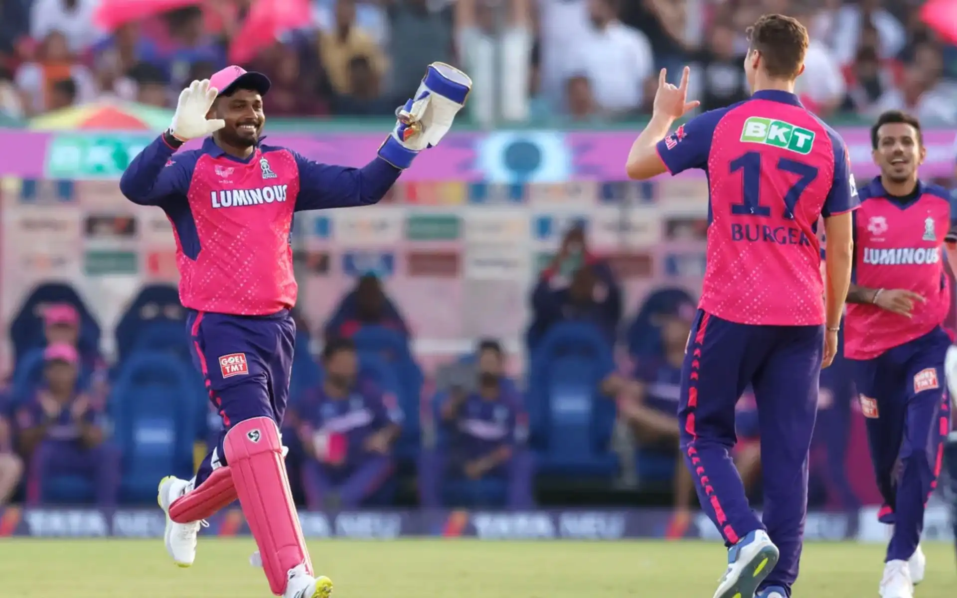 Sanju Samson, Nandre Burger duriing early stages of IPL 2024 (BCCI)
