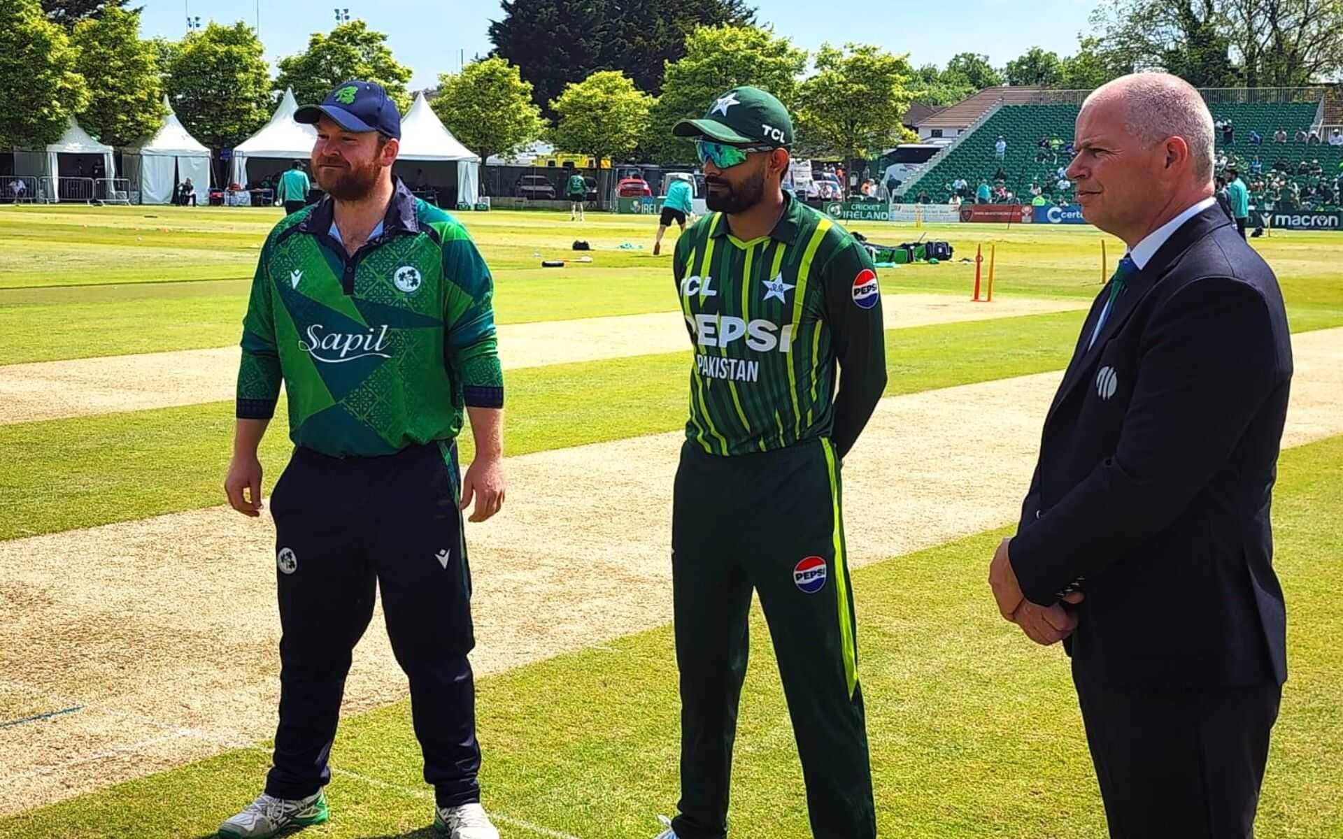 Babar Azam with Irish skipper Stirling at toss for 1st T20I (x.com)
