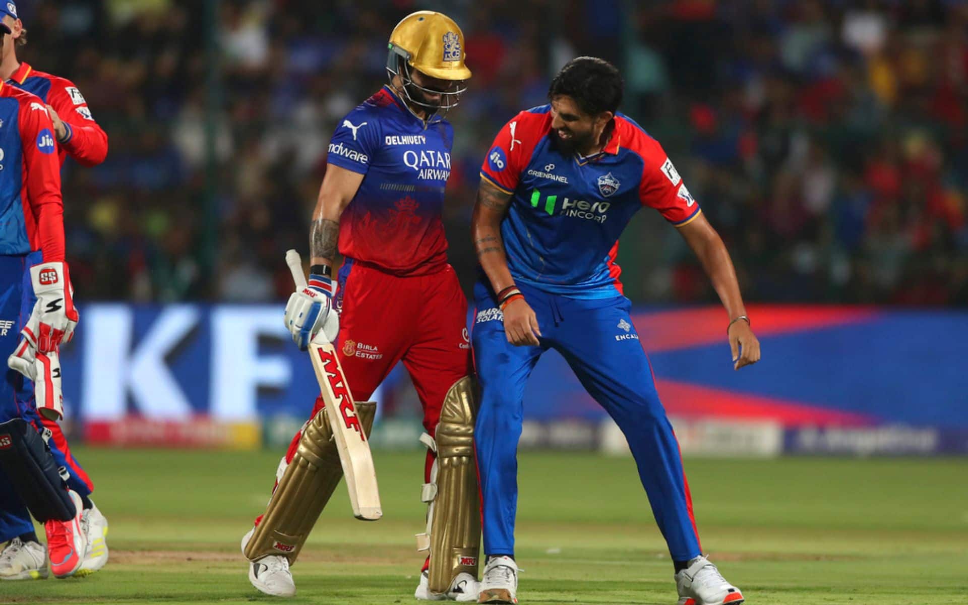 Virat Kohli and Ishant Sharma sharing a light-hearted moment in IPL 2024 (AP)