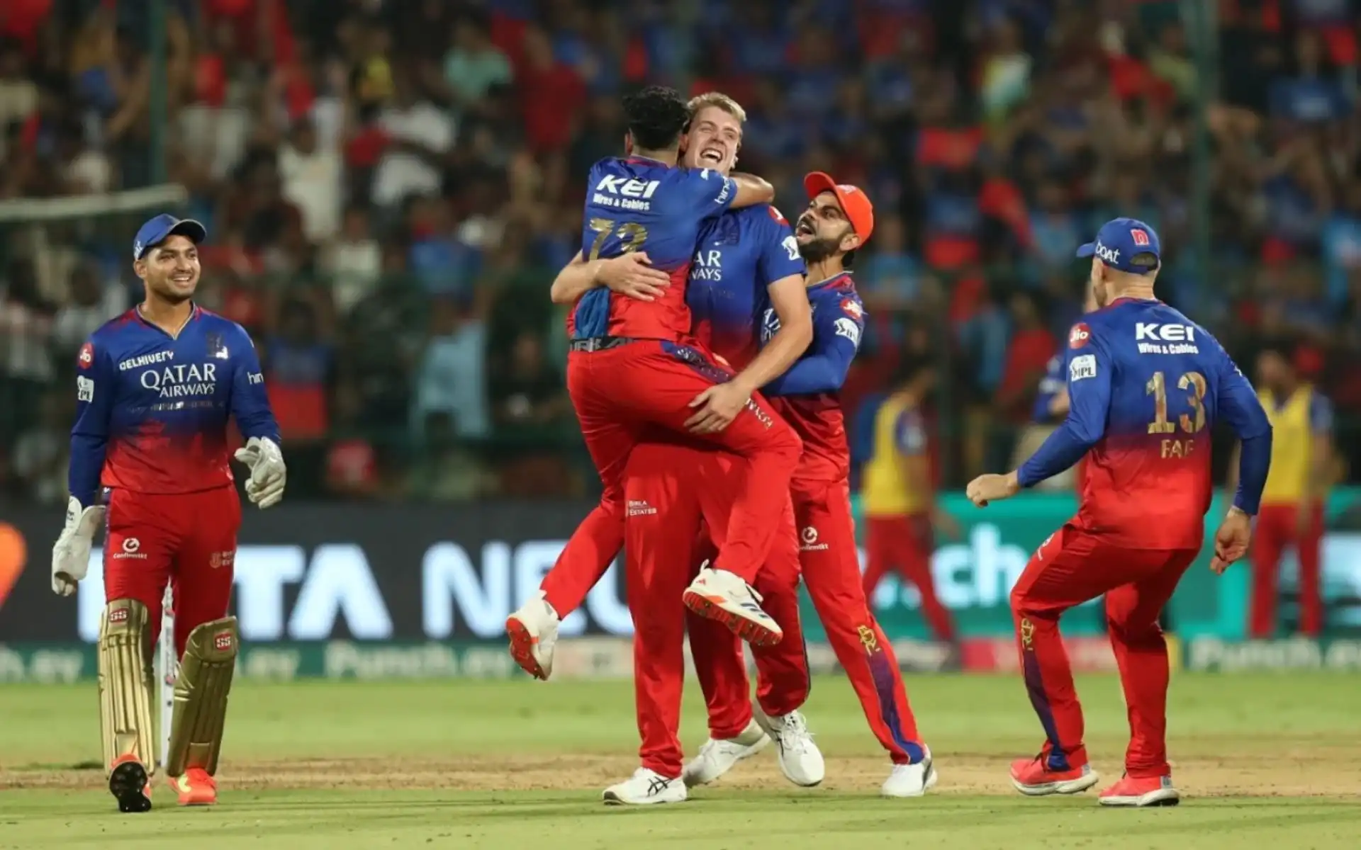 RCB players celebrating Delhi Capitals wicket in IPL 2024 (BCCI)