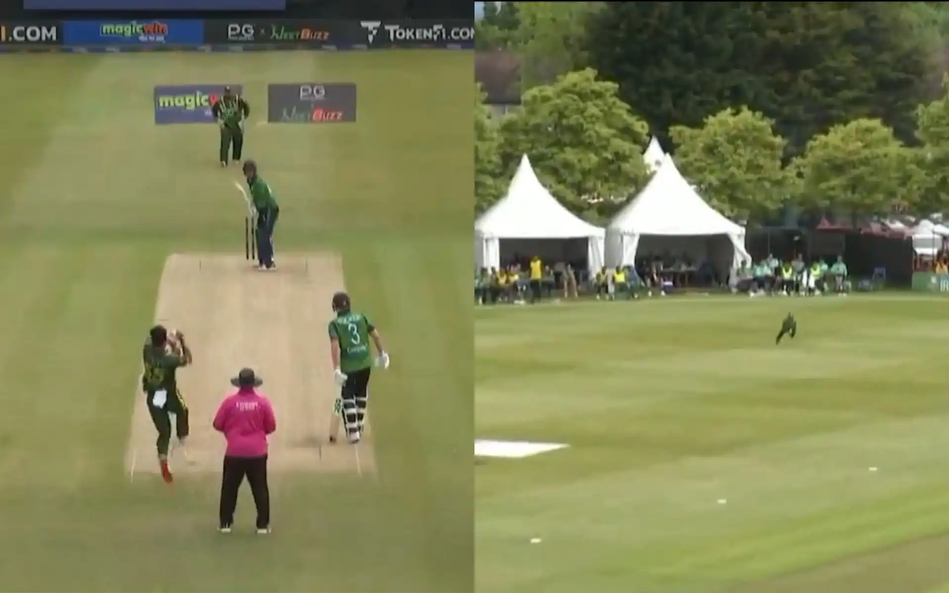 Rizwan goes flying for Balbirnie's wicket (x.com)