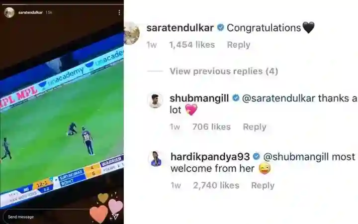 Sara Tendulkar's Instagram post for Shubman Gill