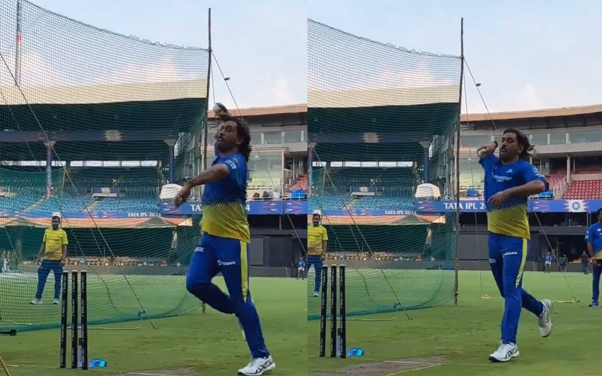MS Dhoni seen bowling in nets (Twitter)
