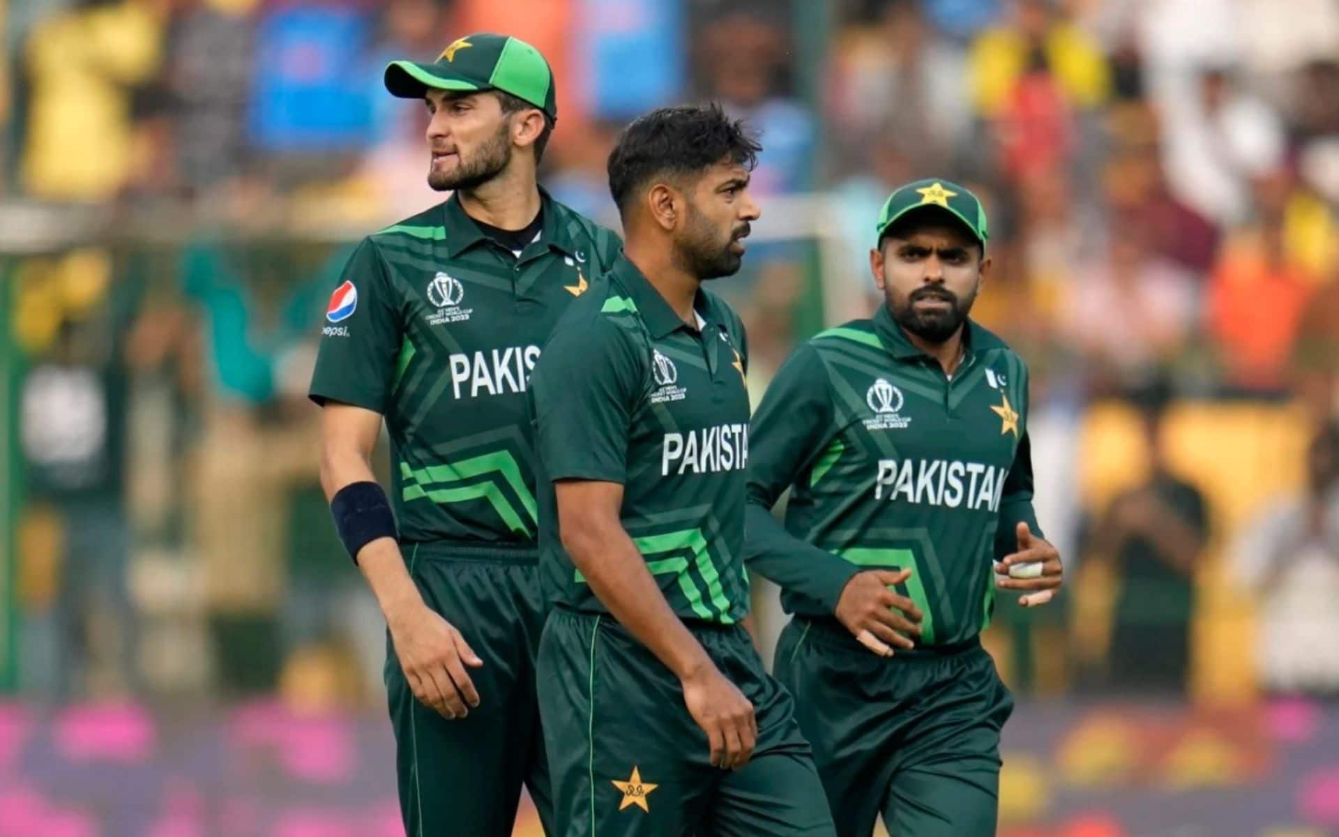 Shaheen Afridi, Haris Rauf and Babar Azam during the 2023 World Cup (AP)