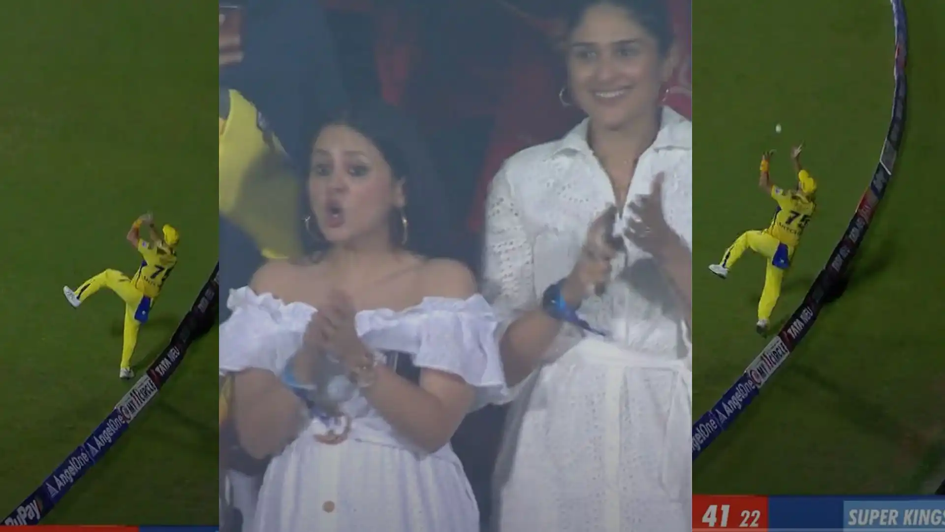 Sakshi Dhoni's reaction on Mitchell's catch [X.com]