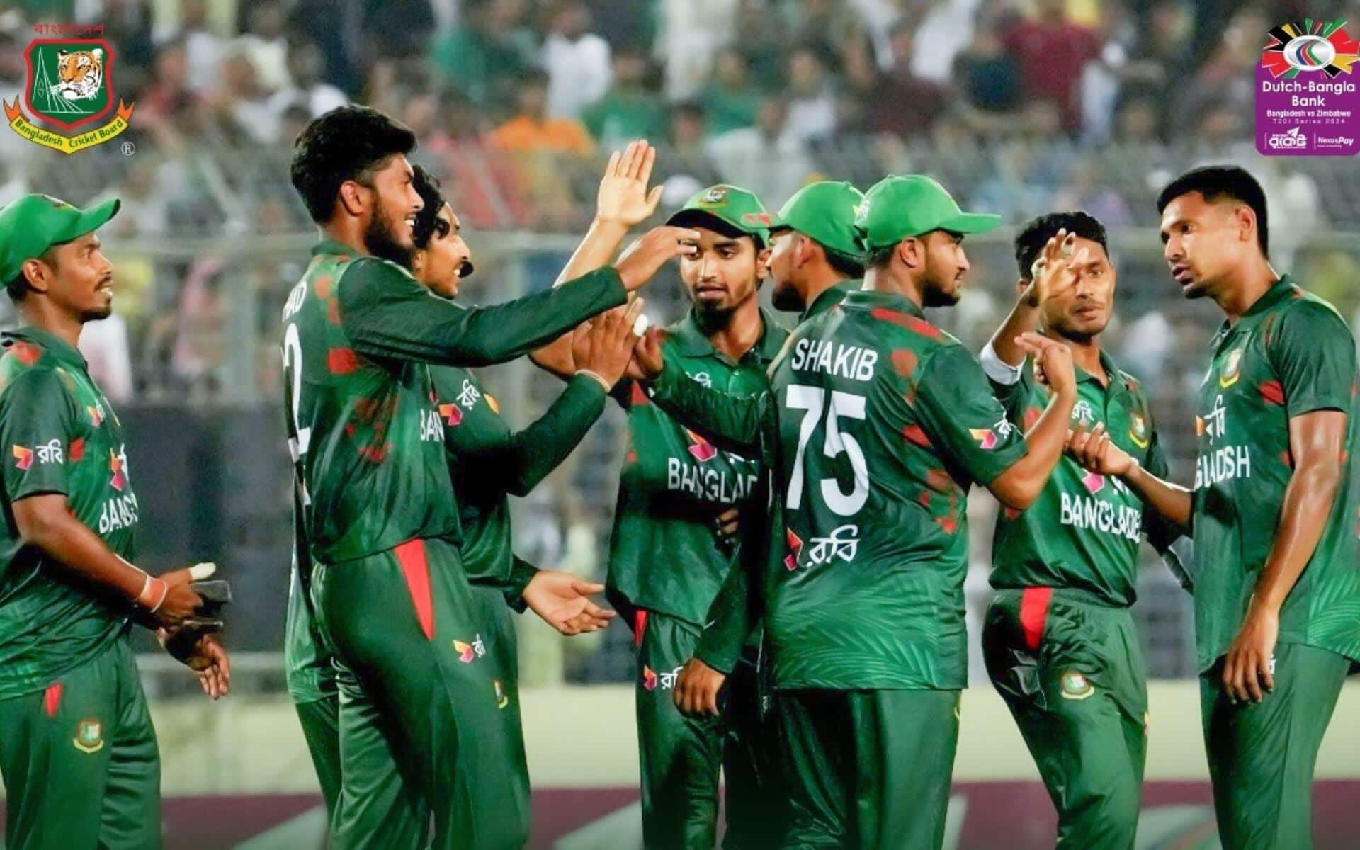 Shakib Al Hasan, Mustafizur Rahman having a chat during BAN vs ZIM (x.com)