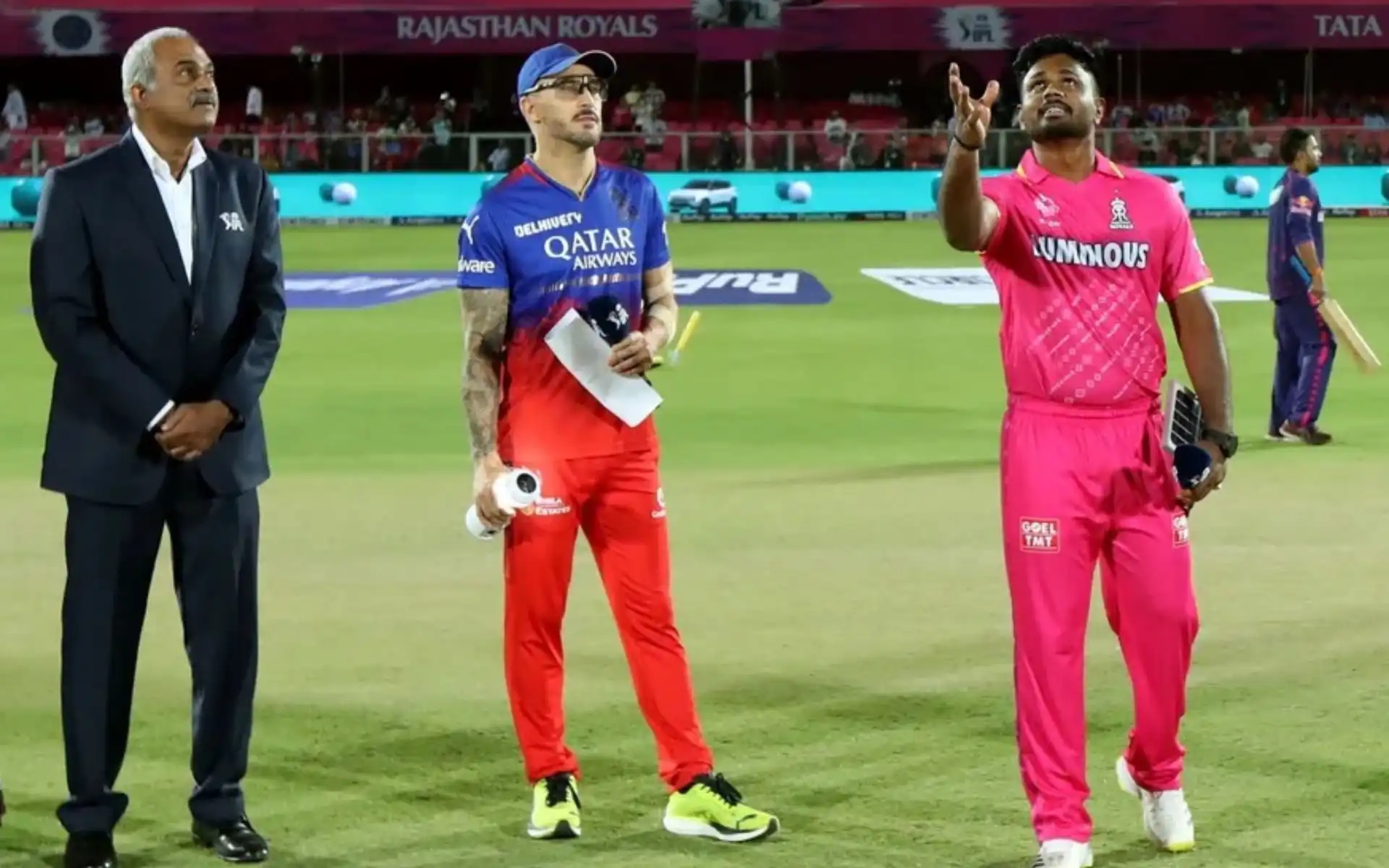 Faf du Plessis and Sanju Samson in toss during 19th match of IPL 2024 [iplt20.com]