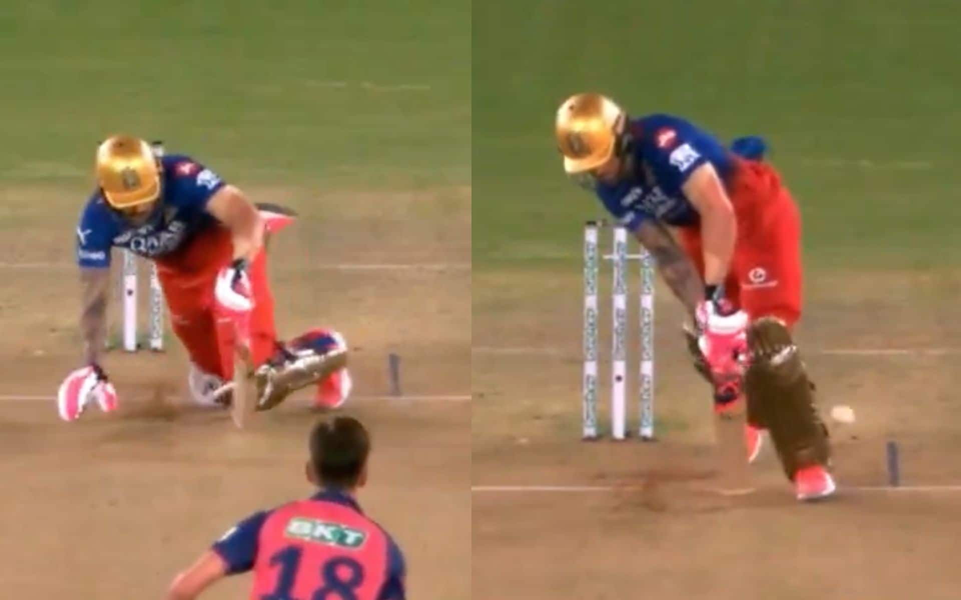 Faf du Plessis falls on the ground (X.com)