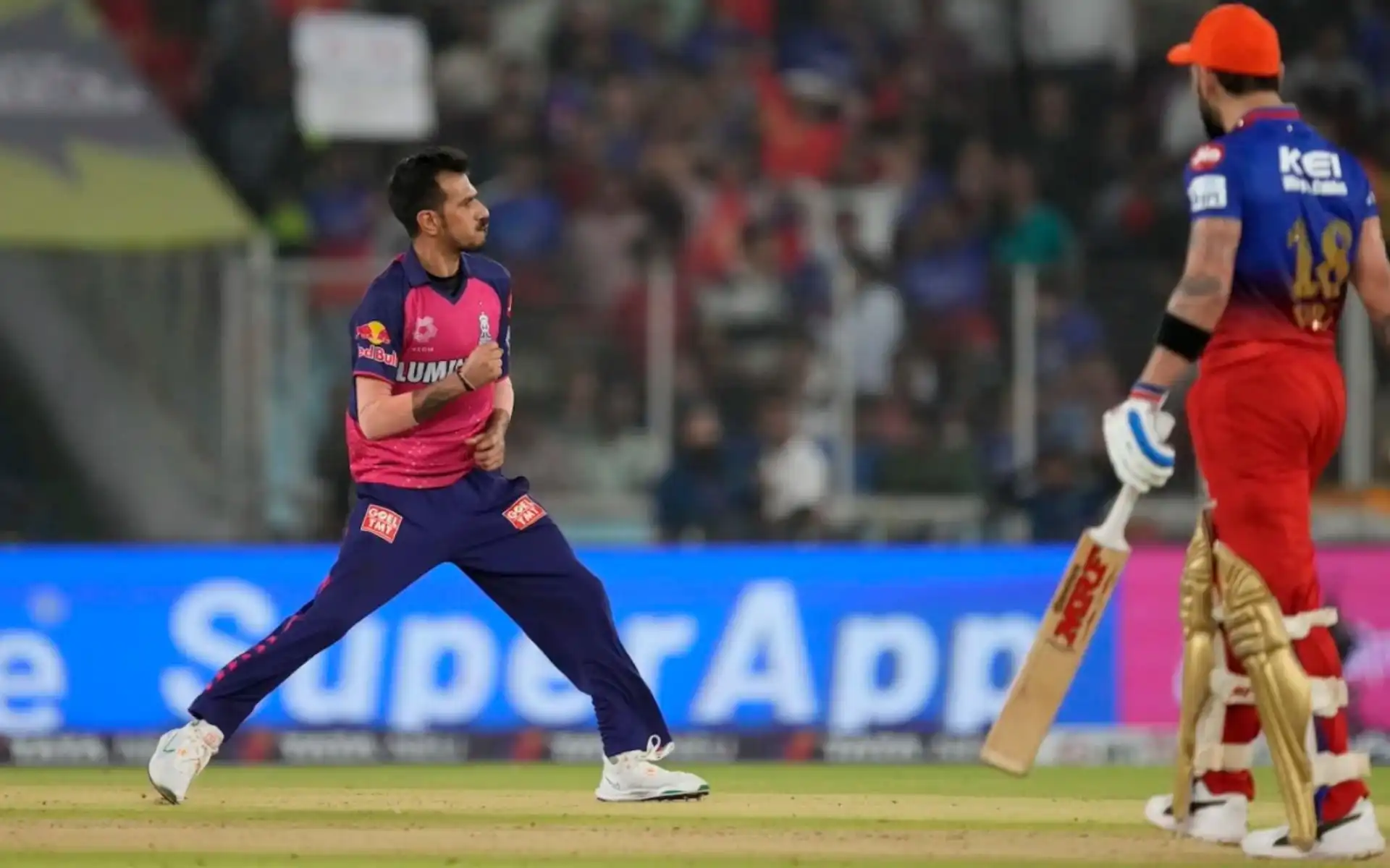 Yuzvendra Chahal celebrating the downfall of Virat Kohli in RR vs RCB (AP)