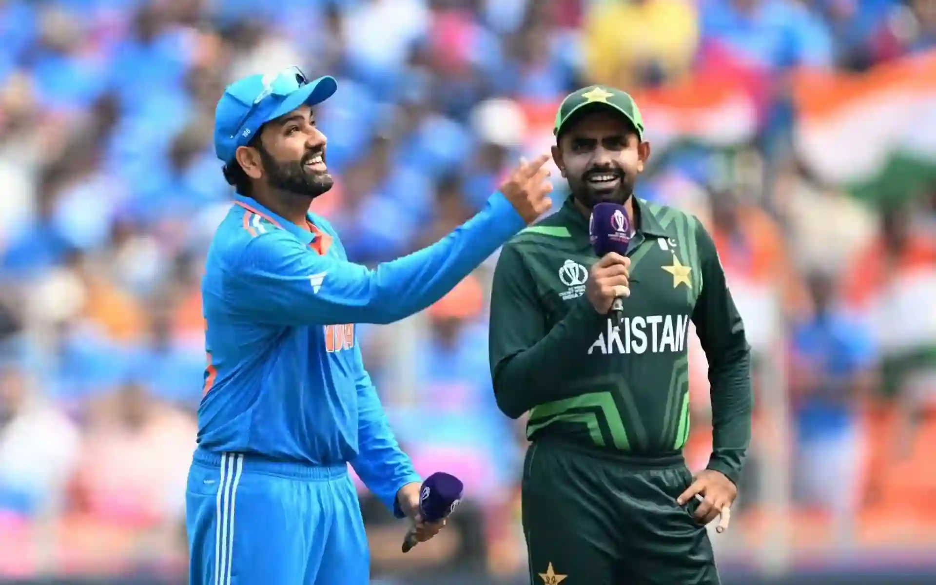 Rohit Sharma with Babar Azam during ODI World Cup 2023 (X.com)