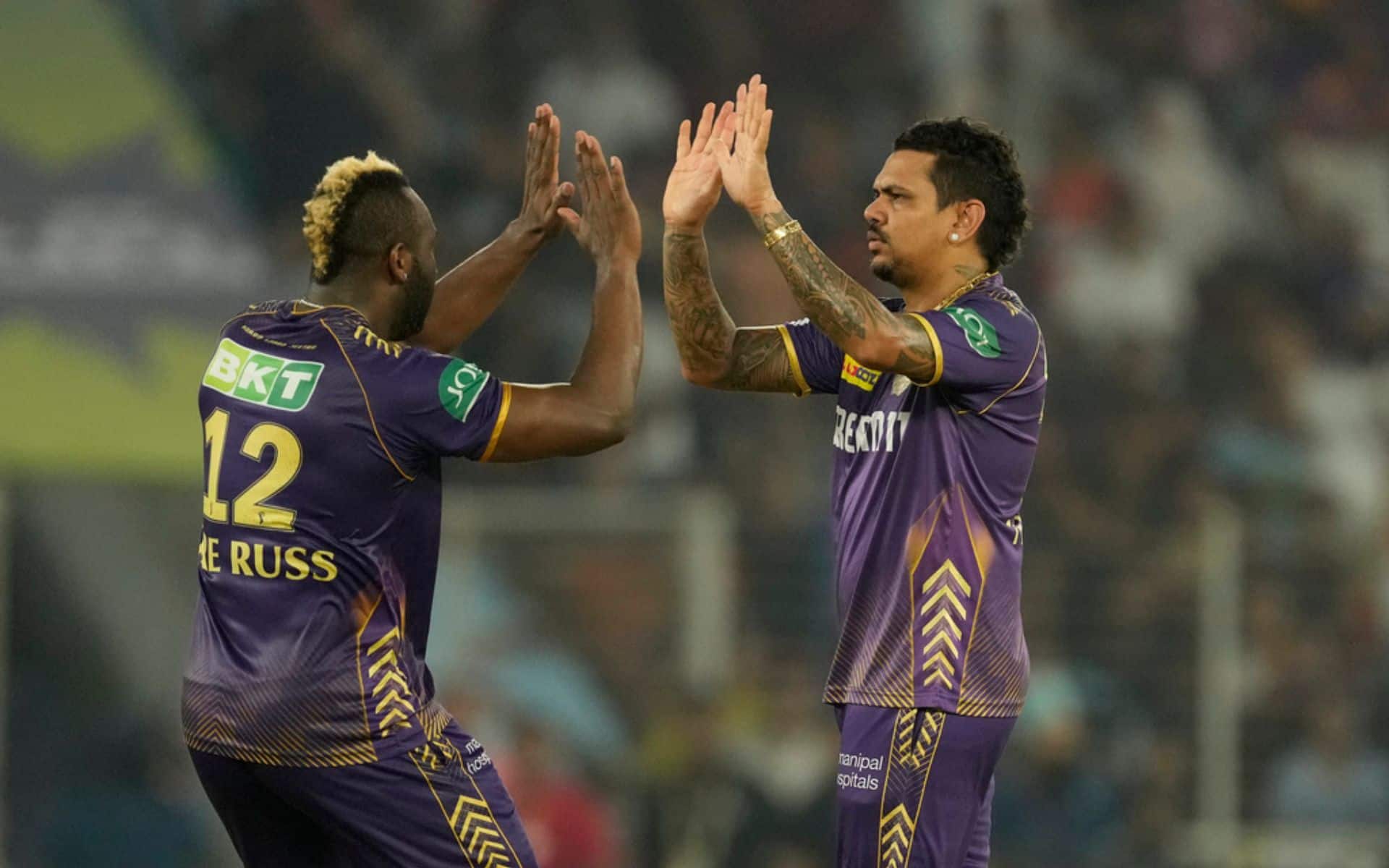 Sunil and Russell playing for KKR in IPL 2024 (AP Photo)