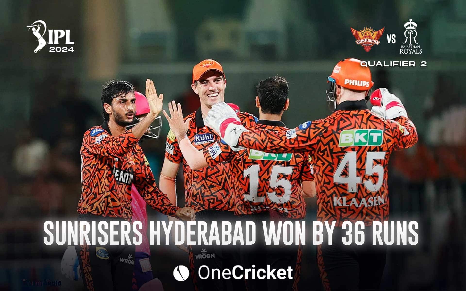 Sunrisers Hyderabad win by 36 runs against RR (OneCricket)