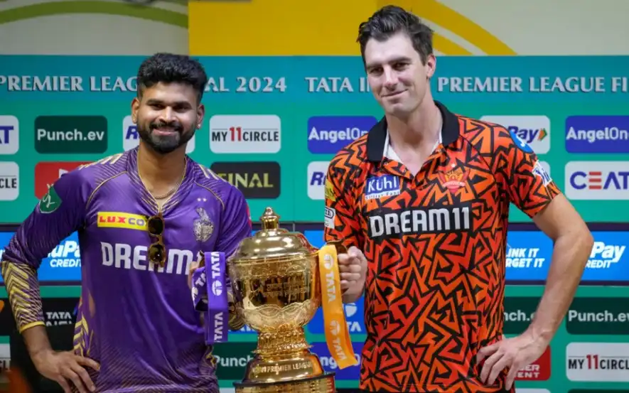 Shreyas Iyer and Pat Cummins with the IPL 2024 Trophy [AP Photos]