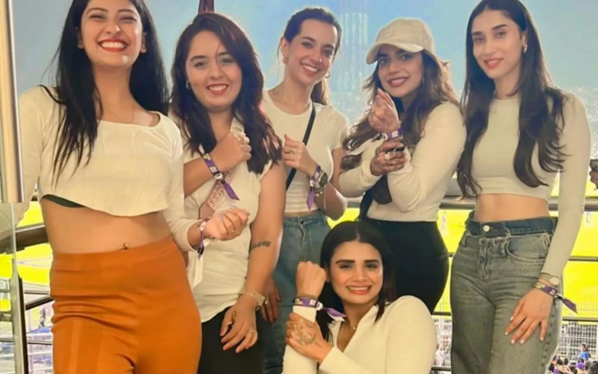 Shrestha with Trisha Kulkarni and friends during a KKR game (X.com)