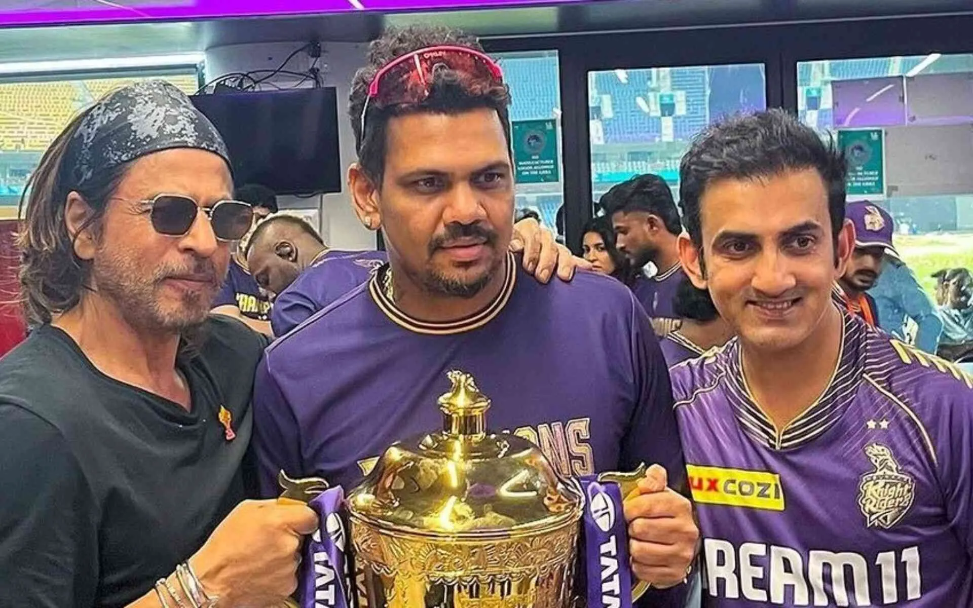 Gautam Gambhir with Sunil Narine & SRK (X.com)