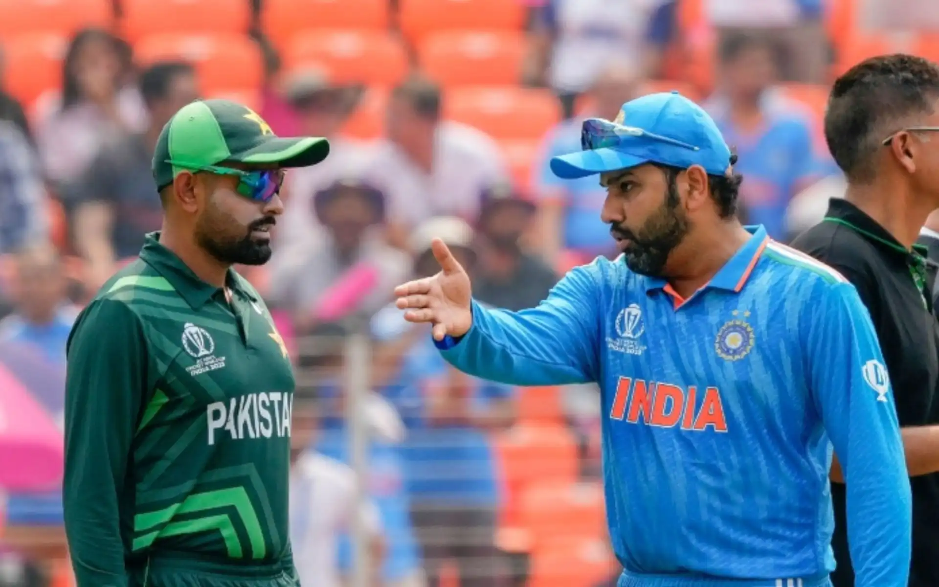 Babar Azam and Rohit Sharma during the 2023 ODI World Cup [X]