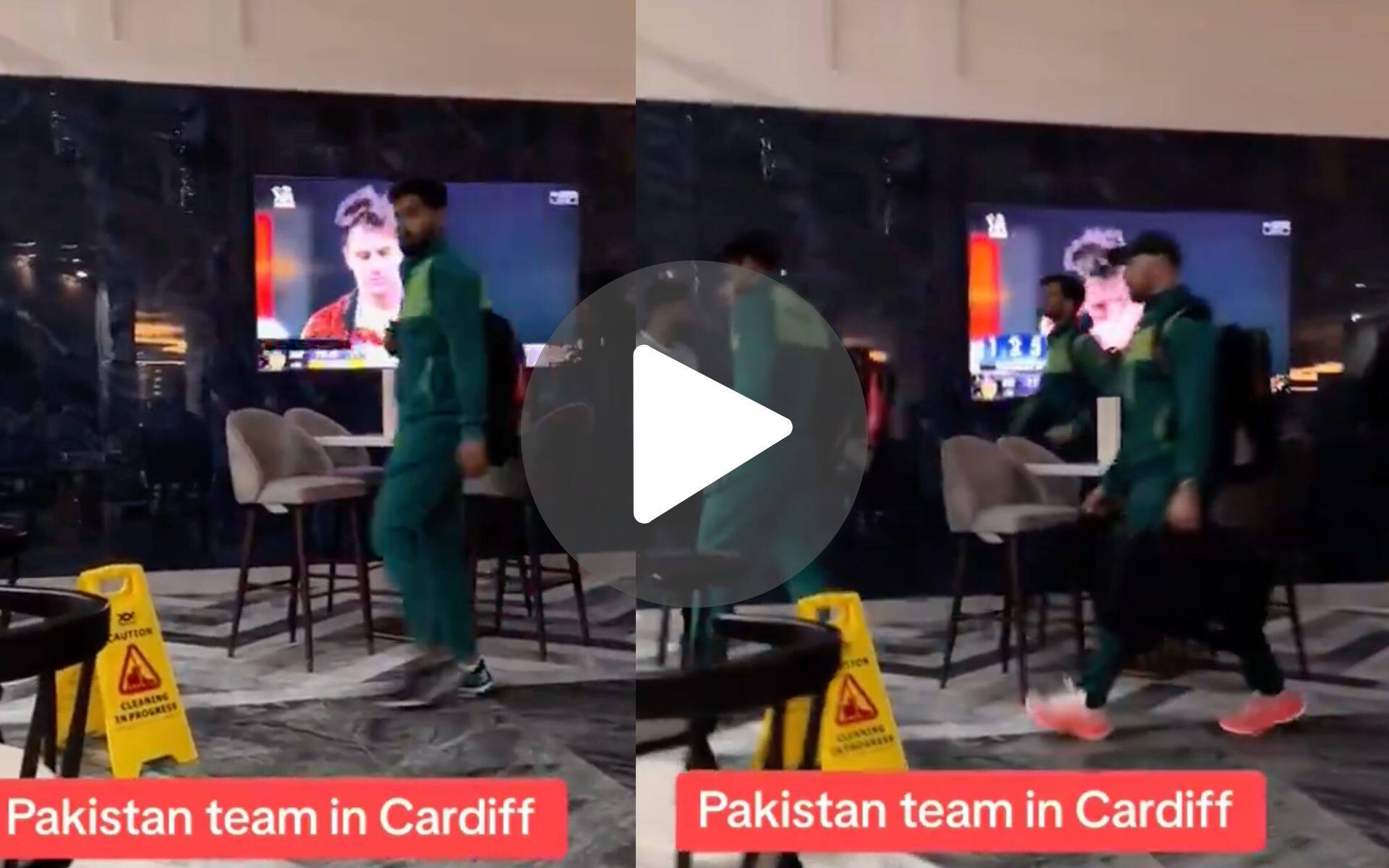 Pakistan team walk by a screen playing the IPL 2024 final [X]