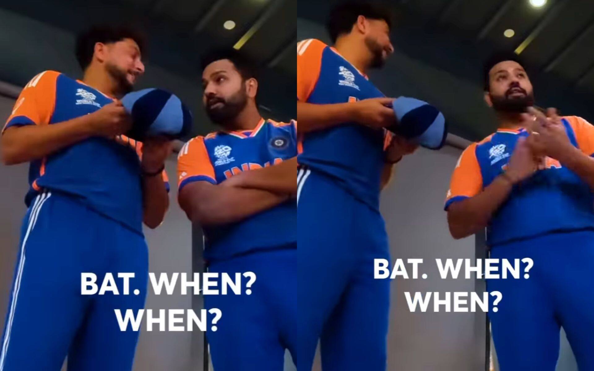 Rohit Sharma asking Kuldeep when he performed with the bat (X.com)