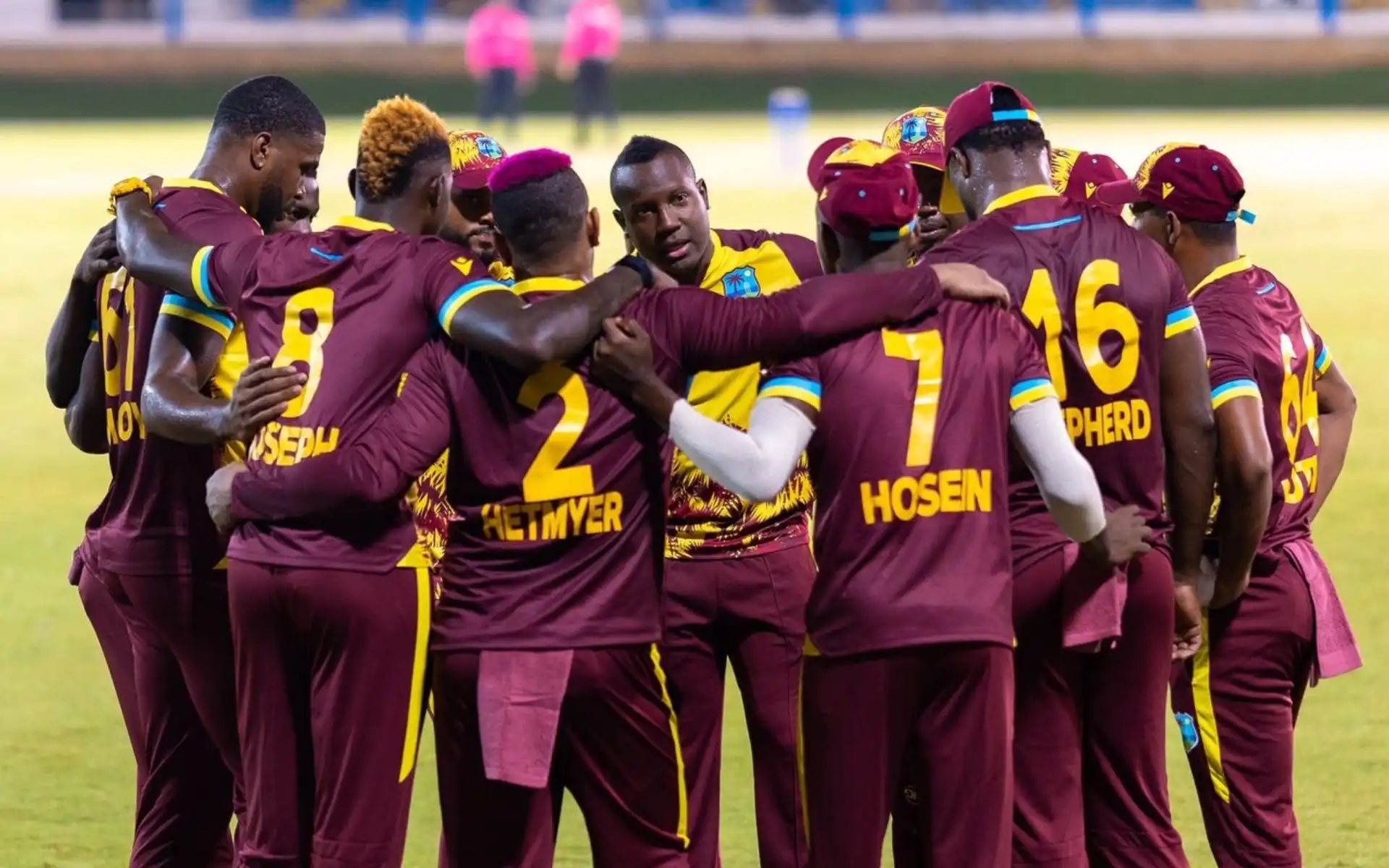 Rovman Powell leads West Indies' Team Huddle (x.com)